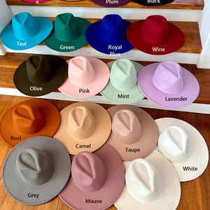 Premium Quality! Best Seller! Vegan felt fedora hat Wide, stiff, flat brim. Stylish hat, wedding, everyday hat