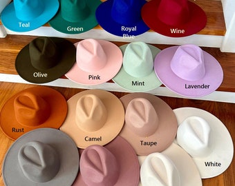 Premium Quality! Best Seller! Vegan felt fedora hat Wide, stiff, flat brim. Stylish hat, wedding, everyday hat