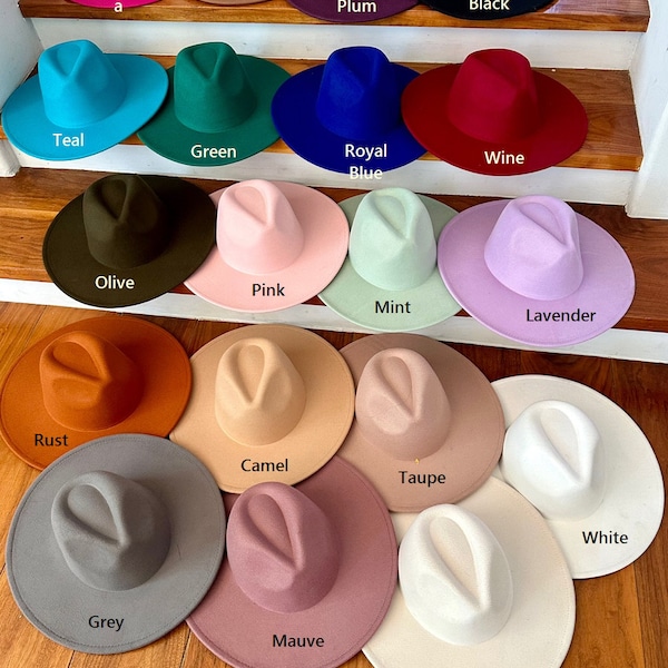 Premium Quality! Best Seller! Vegan felt fedora hat Wide, stiff, flat brim. Stylish hat, wedding, everyday hat