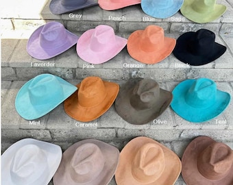 Vegan Suede Wide Brim Panama Western Hat | Boho Cowboy Style, Adjustable Fit