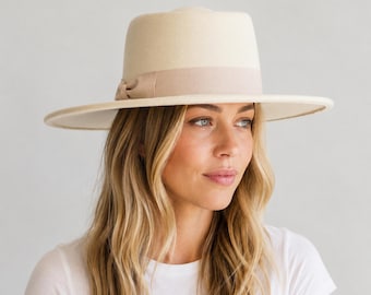 Vegan Felt Panama Hat: Wide Brim, Leather-Look Band, Adjustable 57cm