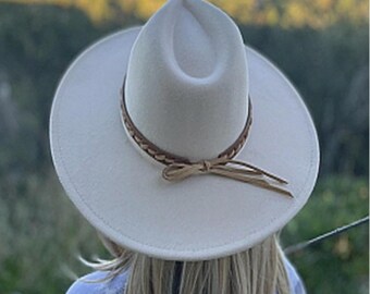 Vegan Felt Panama Hat: Wide Brim Fedora With Suede Tie - Etsy