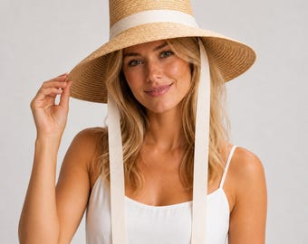 Chapeau Panama en paille Toyo tissée à la main avec bordure en cuir végétalien, chapeau d'été léger à larges bords, taille ajustable, style vacances