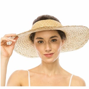 Handgeweven kroonloze strohoed, zonnehoed met brede rand voor dames, natuurlijke zomerstrandhoed, opvouwbaar en verstelbare pasvorm