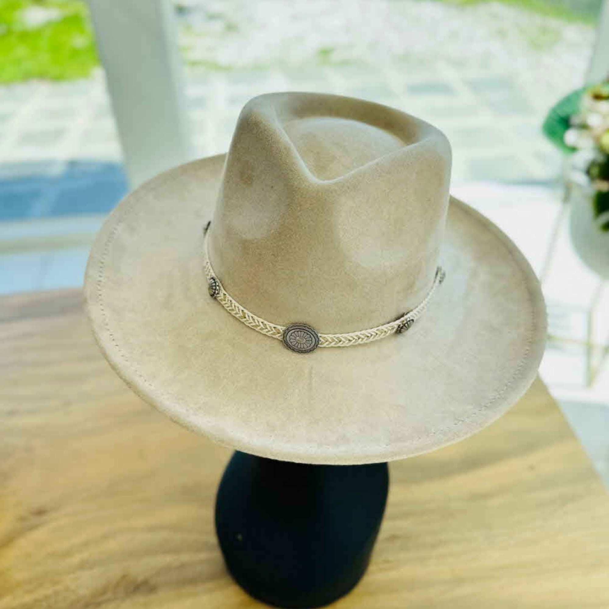 Suede Wide Brim Fedora Hat | Braided Chevron Tassel Strap 