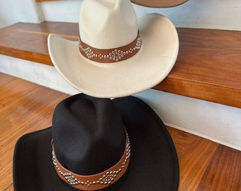 Vegan Felt Cowboy Hat: Steer Leather Belt, Adjustable Western Wear