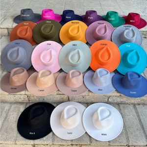 Faux Felt Wide Brim Fedora Hat | Structured Flat Brim Fashion Hat | Adjustable Fit (57cm)