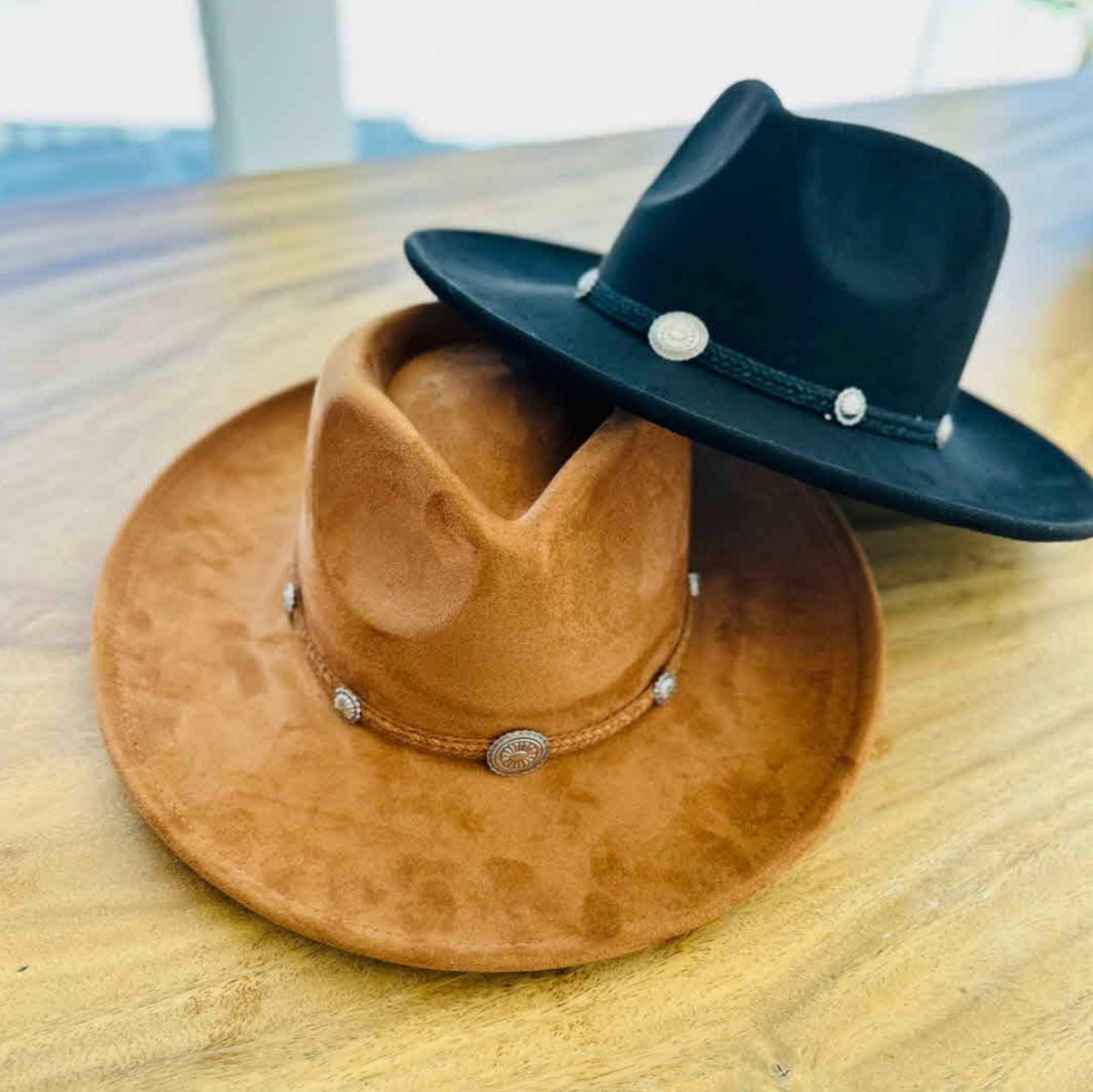 Unisex Suede Flat Top Hat/ Wide Brim/ Braided Band with Concho Women main image 2