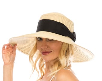 Glamorous Wide Brim Straw Sun Hat: UPF 50+ Beach Hat with Bow