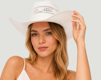 Woven Straw Cowboy Hat | Vented Crown, Boho Country Style, Summer Festival Sun Hat