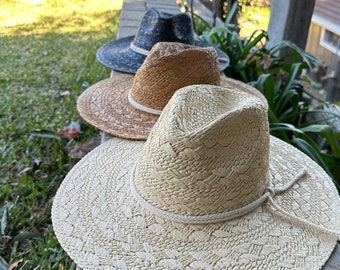 Wide Brim Straw Panama Hat with Rope Band, Vintage-Inspired Sun Hat for Women, UPF 50+ Outdoor Hat, Wedding or Beach Gift