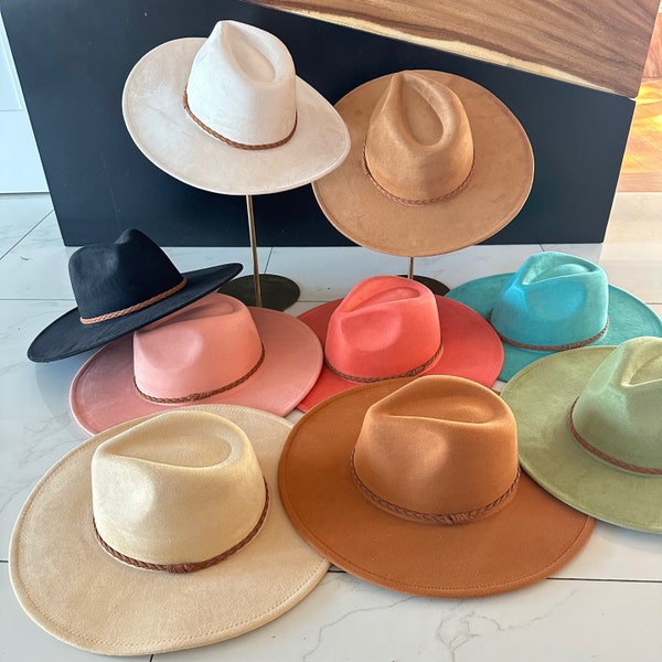 wide brim hat, suede hat, wide brim fedora, oversized hat, Panama hat, flat brim hat, hat for men, hat for women, fashion hat, safari hat