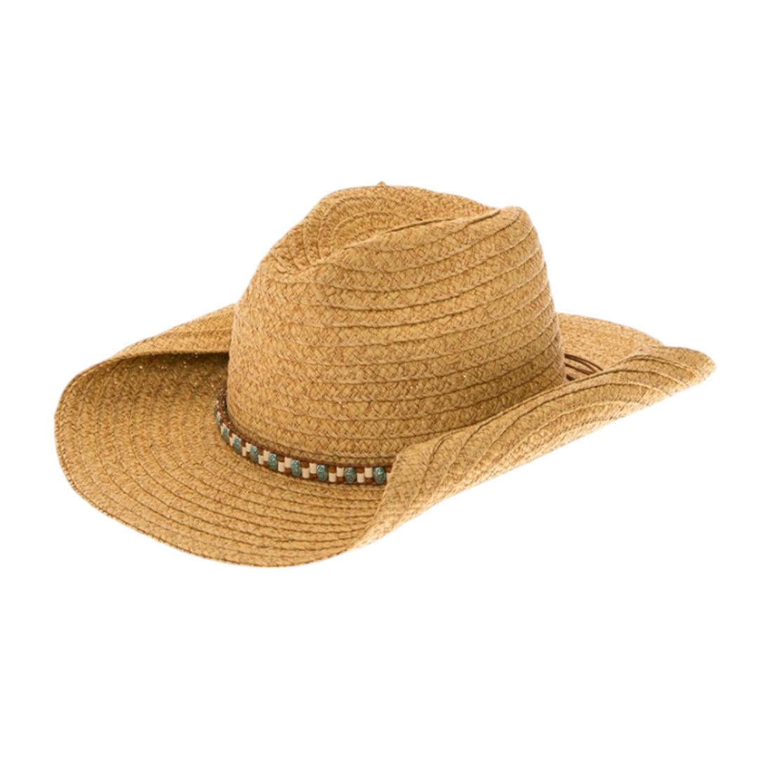 Straw Cowboy Hat: Beaded Trim, Shapeable Brim, Boho Western  display picture 1