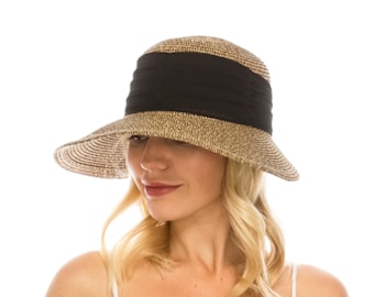 Straw Sun Hat with Chiffon Band | UPF 50+ Protection, Ponytail Opening
