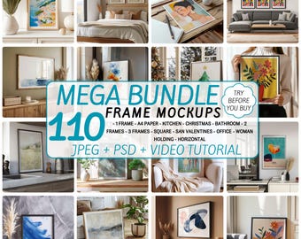 110 Frame Mockup Bundle PSD | Minimal Wall Art Mockups | Wood Frames | Natural Light | Smart Object Layer | Digital Download JPG Files