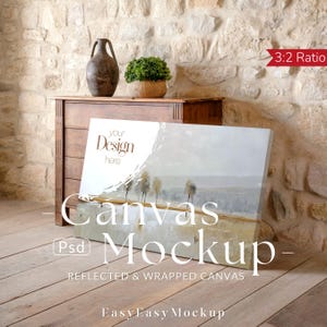 Horisontell canvasmodell PSD - Rustik 3:2 väggkonstscen med naturligt ljus - Inramad canvasmall för konsttryck - Direktnedladdning
