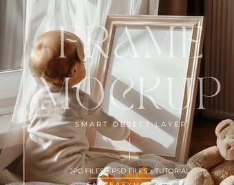 Nursery Frame Mockup for Baby Boy Room | Digital Kids Interior Decor | Printable Nursery Wall Art & Mockups, Frame Mockup PSD File Photoshop