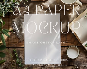 A4 Paper Mockup 5x7 Flat Lay | Realistic White Poster and Card for Art Prints, Page Displays | DIN A Poster Mockup, Smart Object Layer PSD