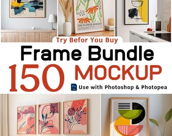 150 Frame Mockup PSD Pack, Vertical Frame Mockups for Prints, PSD Wall Art Templates, Smart Object Mockups, Digital Frame Display