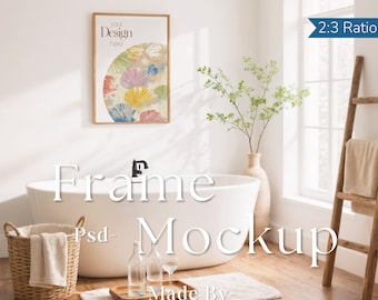 Bathroom Frame Mockup PSD Poster | Vertical PSD Frame Mockup for Print | DIN A Ratio Mockup | Picture Frame Template | Smart Object Layer