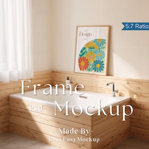 Bathroom Frame Mockup PSD Poster | Vertical PSD Frame Mockup for Print | DIN A Ratio Mockup | Picture Frame Template | Smart Object Layer