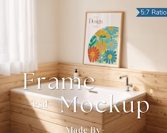 Bathroom Frame Mockup PSD Poster | Vertical PSD Frame Mockup for Print | DIN A Ratio Mockup | Picture Frame Template | Smart Object Layer