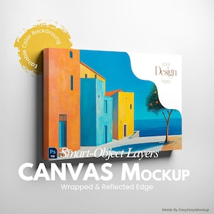 3:2 Landscape Canvas Mockup – Horizontal Wrapped Canvas PSD Template for Wide Art Prints – Smart Object Wall Art Mockup Photopea & Photoshop