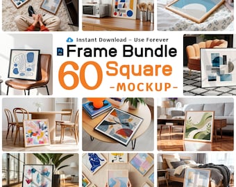 60 Square Frame Mockup Bundle, Unique Interior Design, Minimal and Modern Scenes for Art Prints & Digital Posters (PSD JPG Digital Download)