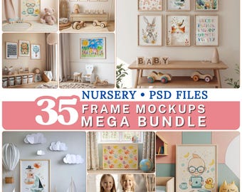 35 Nursery Frame Mockup Bundle for Baby Boy Room - High Quality PSD Mockups & Mega Bundle Frames for Stunning Nursery Designs - DIN Ratio