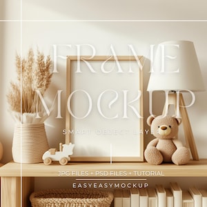 Maqueta de marco para habitación de bebé niño / Decoración digital infantil / Arte de pared imprimible y maquetas, maqueta de marco en archivo PSD de Photoshop
