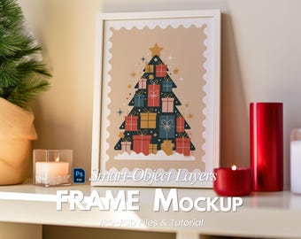 Christmas Frame Mockup 5x7 | Festive Holiday Wall Art | White Vertical Frame PSD | Winter Scene Template | JPG Digital Download