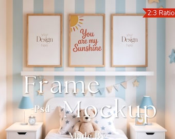 Nursery Frame Mockup for Baby Boy Room | Digital Kids Interior Decor | Printable Nursery Wall Art & Mockups, Set Of 3 Frames Mockup 2:3