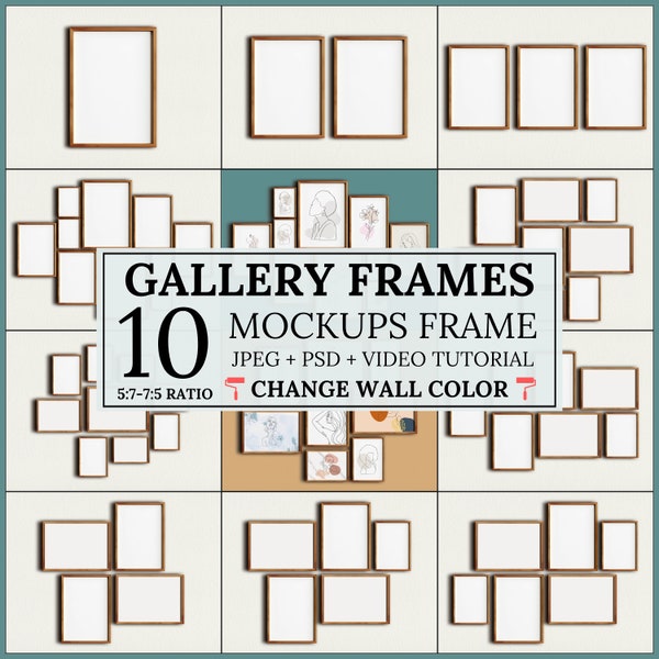 Set Of 10 Frames Mockup, Set Of Frames Mockup, Picture Frame Mockup, Gallery Frames Mockup, Frame Mockup Bundle, Close up Mockup