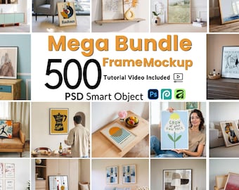 500 Frame Mockup Bundle PSD, Wall Art Display Collection, Gallery Wall Mockups Set, Lifestyle Poster Frames, PSD File Smart Object Layer