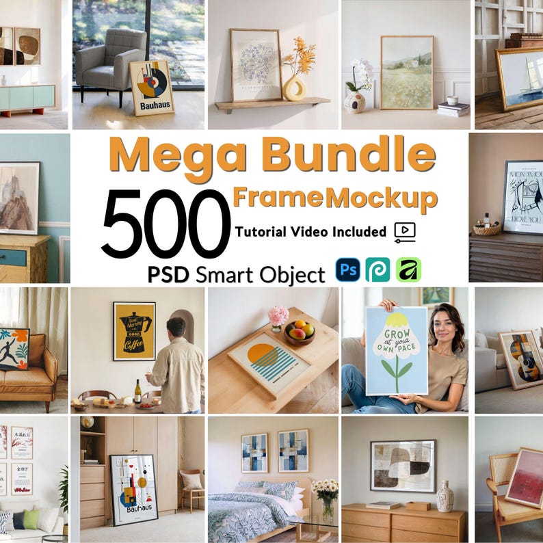 500 Frame Mockup Bundle PSD, Wall Art Display Collection, Gallery Wall Mockups Set, Lifestyle Poster Frames, PSD File Smart Object Layer image 1