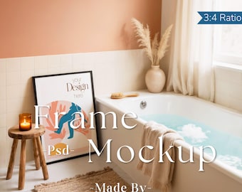 Bathroom Frame Mockup PSD Poster | Vertical PSD Frame Mockup for Print | DIN A Ratio Mockup | Picture Frame Template | Smart Object Layer