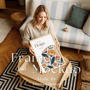 Mockup mit Person | Frau hält Rahmen Mockup | PSD Printable Art Vorlage für Nahaufnahmen | PSD-Dateien | DIN Ratio Rahmen