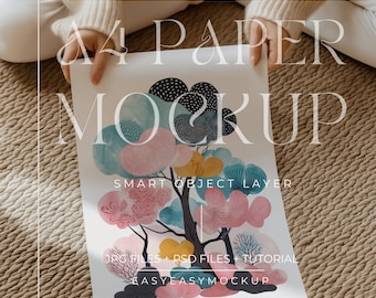 A4 Paper Mockup 5x7 Flat Lay | Realistic White Poster and Card for Art Prints, Page Displays | DIN A Poster Mockup, Smart Object Layer PSD