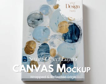 Canvas Mockup Close-up | Minimal White Background | Wrapped & Reflected Edge 5:7 Ratio | PSD With Smart Object Layer | JPG Digital Download