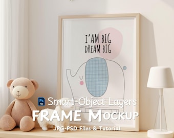 Nursery Frame Mockup for Baby Boy Room | Digital Kids Interior Decor | Printable Nursery Wall Art & Mockups, Frame Mockup PSD File Photoshop