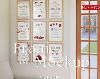 Set Of 9 Frames Mockup, Set Of Frames Mockup, Gallery Frames Mockup, Vertical frame mockup, Close up Mockup, Easy Frame Mockup