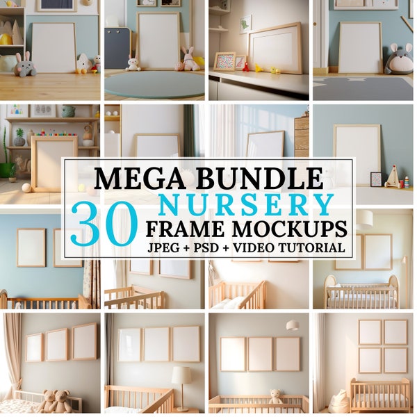 Frame Mockup Bundle, Children Room Mockup, Nursery Mockup Frame, Mega Bundle Frames Mockup, Baby Boy Room Mockup, psd wood frame