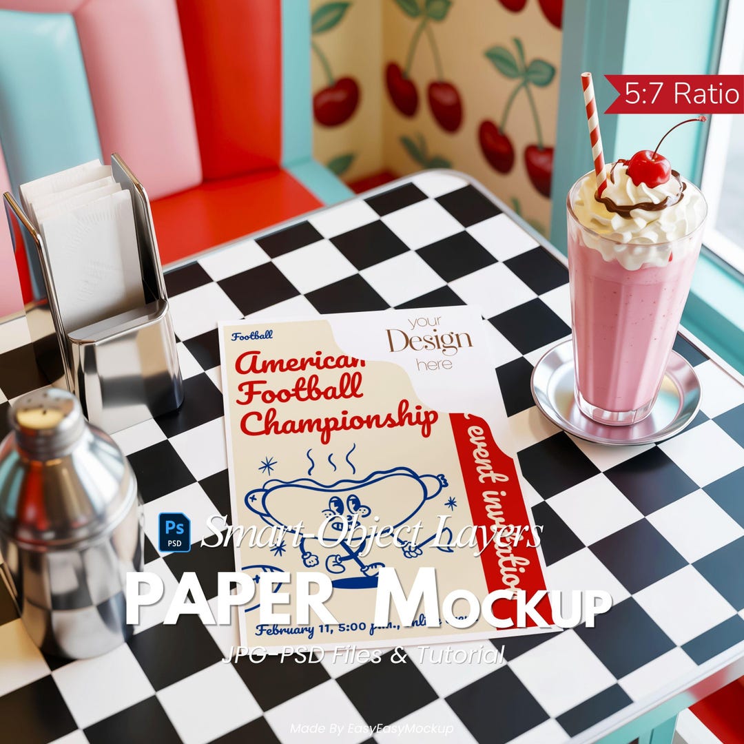 1950s Retro Diner Paper Mockup 5x7 – Greeting Card Mockup – Invitation ...