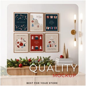 Christmas Frame Mockup PSD, 5x7 Ratio Wall Art, Holiday Poster Mockup, Xmas Printable Frame Mockup, Smart Object, Digital Download image 8