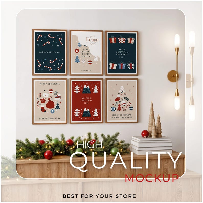 Christmas Frame Mockup PSD, 5x7 Ratio Wall Art, Holiday Poster Mockup, Xmas Printable Frame Mockup, Smart Object, Digital Download image 8