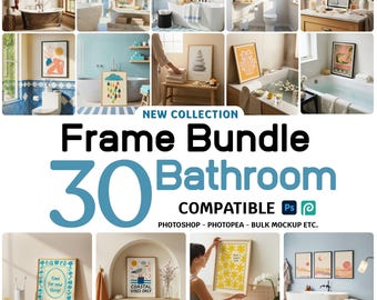Bathroom Frame Mockup Bundle 30 | Wall Art Poster PSD JPG | Minimal Lifestyle Mockups for Etsy Prints Digital Download