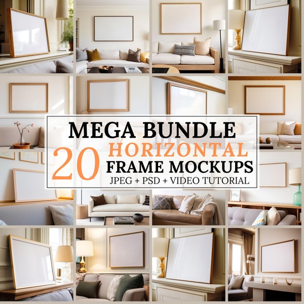 Frames Mockup Bundle Set, Frame Mockup Bundle, Horizontal Frame Psd, Horizontal Frame Mockup, Easy Frame Mockup, PSD Print Mockup