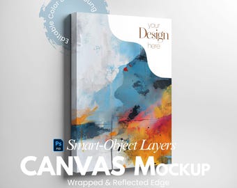 2:3 Canvas Mockup PSD – Abgewinkelte Wand Leinwand Szene mit Spiegelnder und umwickelter Kante, Smart Objekt, Photopea & Photoshop Artwork Display