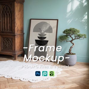 Maqueta de marco PSD con relación de aspecto 2:3, pared verde azulado oscuro, interior de madera vintage, póster inclinado, decoración melancólica, descarga digital