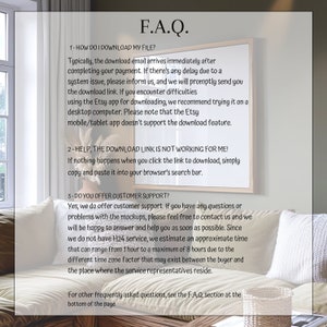 May include: A white framed image with a black background and white text. The text is a list of frequently asked questions (FAQ) about downloading digital files and customer support. The text includes information about how to download files, what to do if the download link is not working, and how to contact customer support.